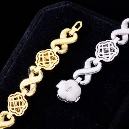 Flower infinity moissanite silver bracelet
