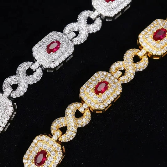 Red infinity moissanite sterling silver bracelet