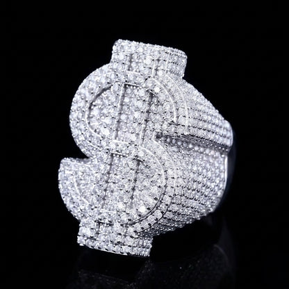 Dollar sign moissanite with silver ring