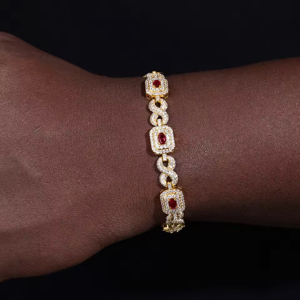 Red infinity moissanite sterling silver bracelet