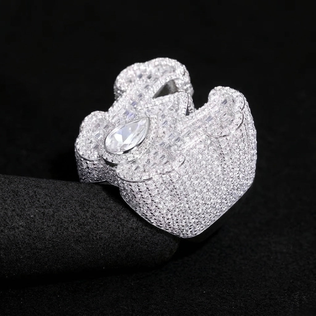 Initial moissanite silver ring