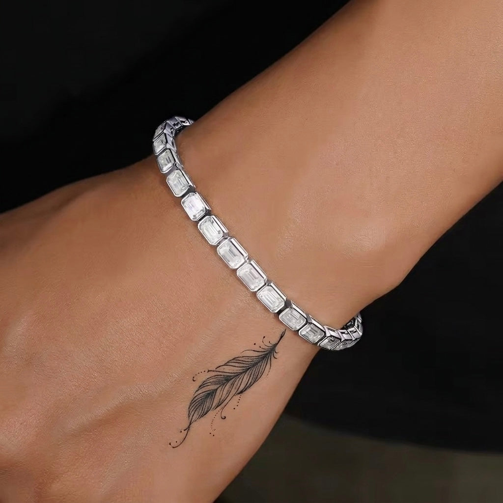 Baguette silver moissanite bracelet