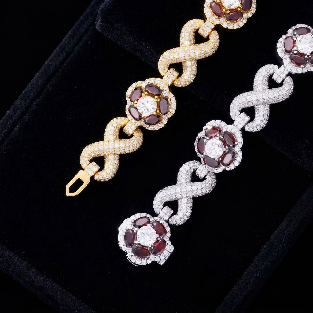 Flower infinity moissanite silver bracelet