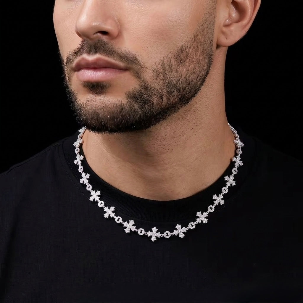 Cross moissanite silver chain