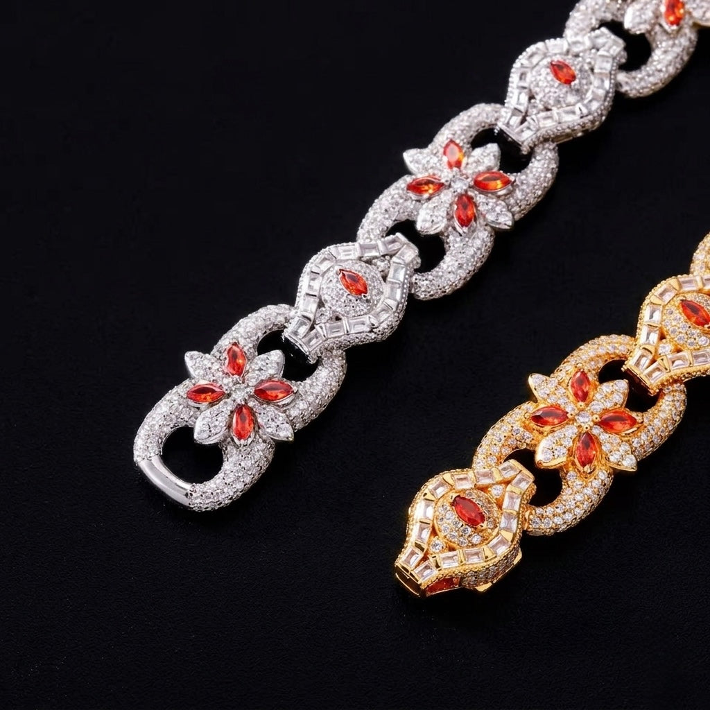 Orange eveil eye moissanite silver bracelet
