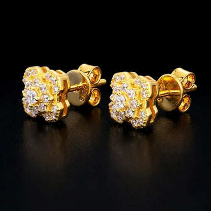 geometry stud moissanite silver earrings