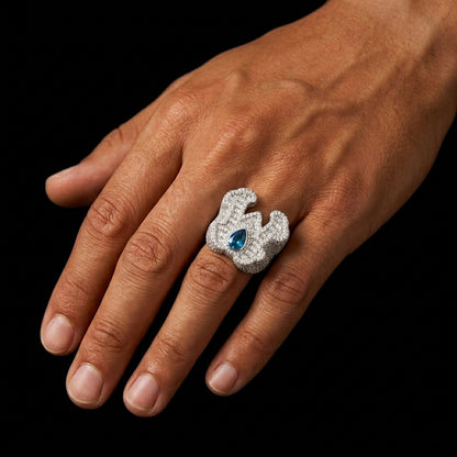 Initial moissanite silver ring
