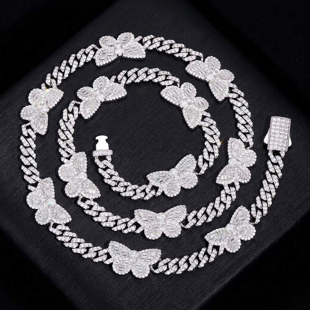 Butterfly moissanite silver chain